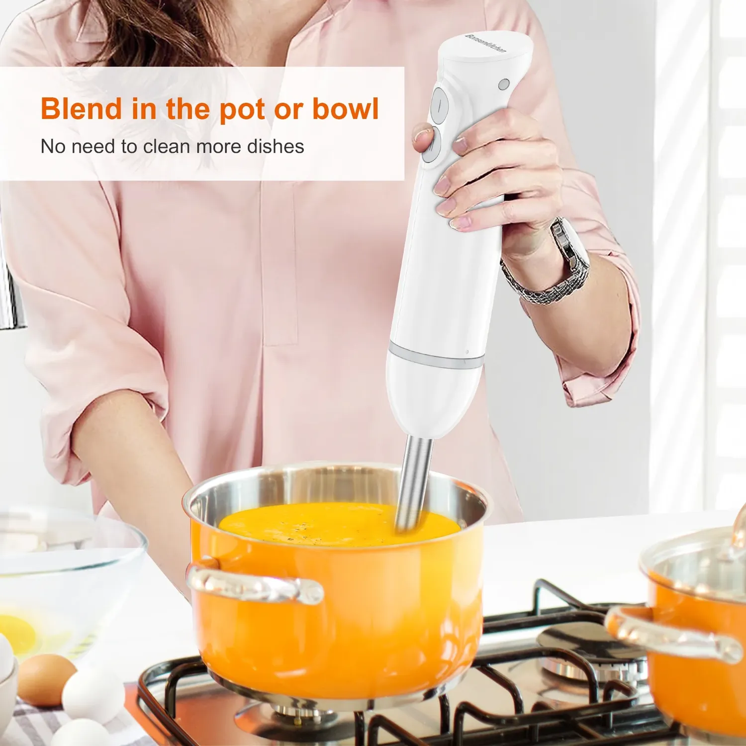 Bonsenkitchen mixeur plongeant blanc 12 vitesses avec bouton Turbo