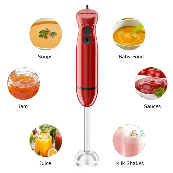 Bonsenkitchen mixeur plongeant rouge 12 vitesses