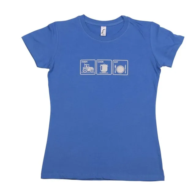 Tom Press Farm Cook Eat T-shirt femme S bleu cintré coton