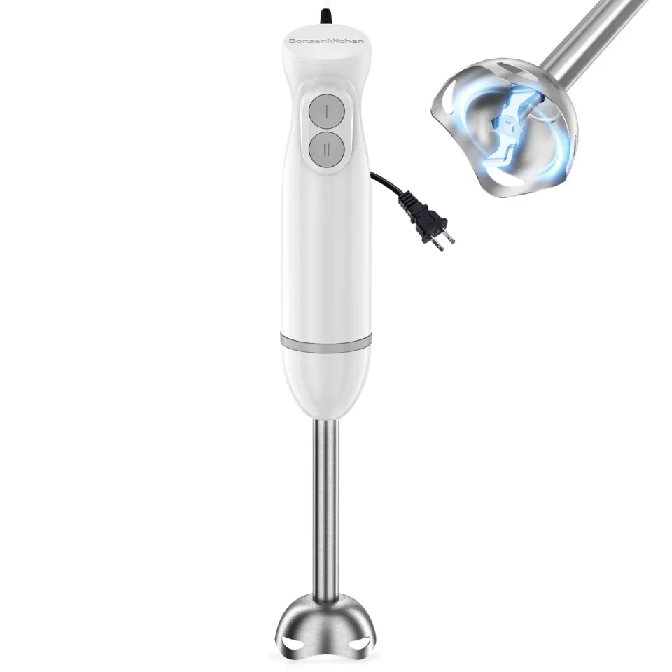 Bonsenkitchen mixeur plongeant blanc 12 vitesses avec bouton Turbo