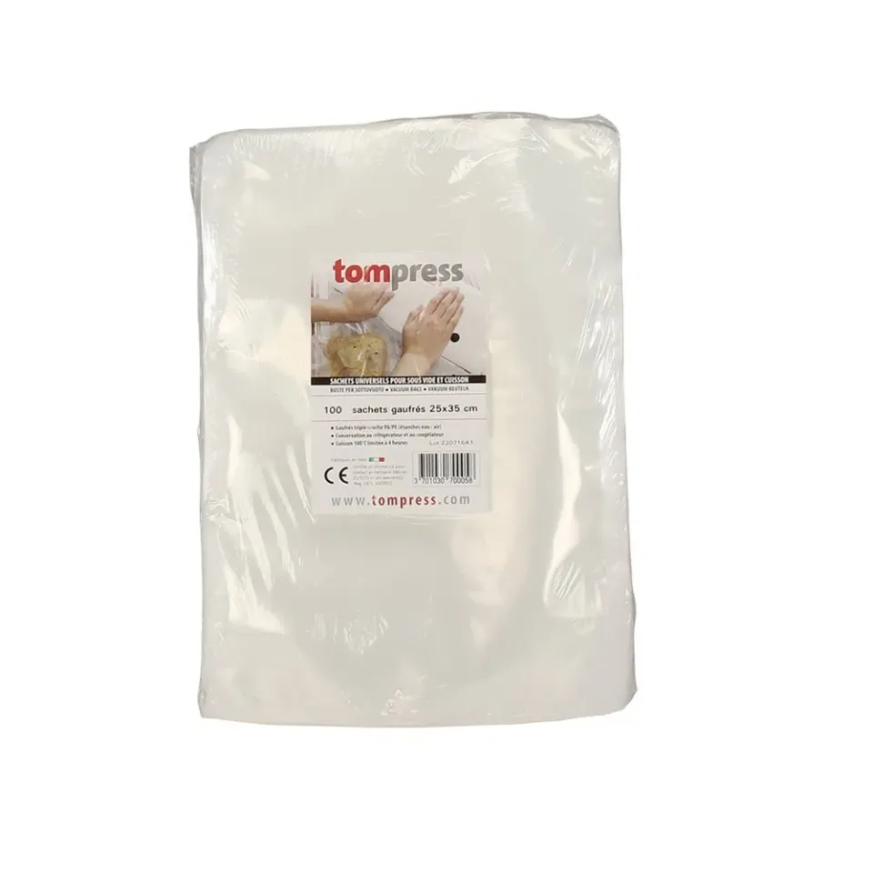 Tom Press sacs sous-vide et cuisson 25 × 35 cm gaufrés, lot de 100