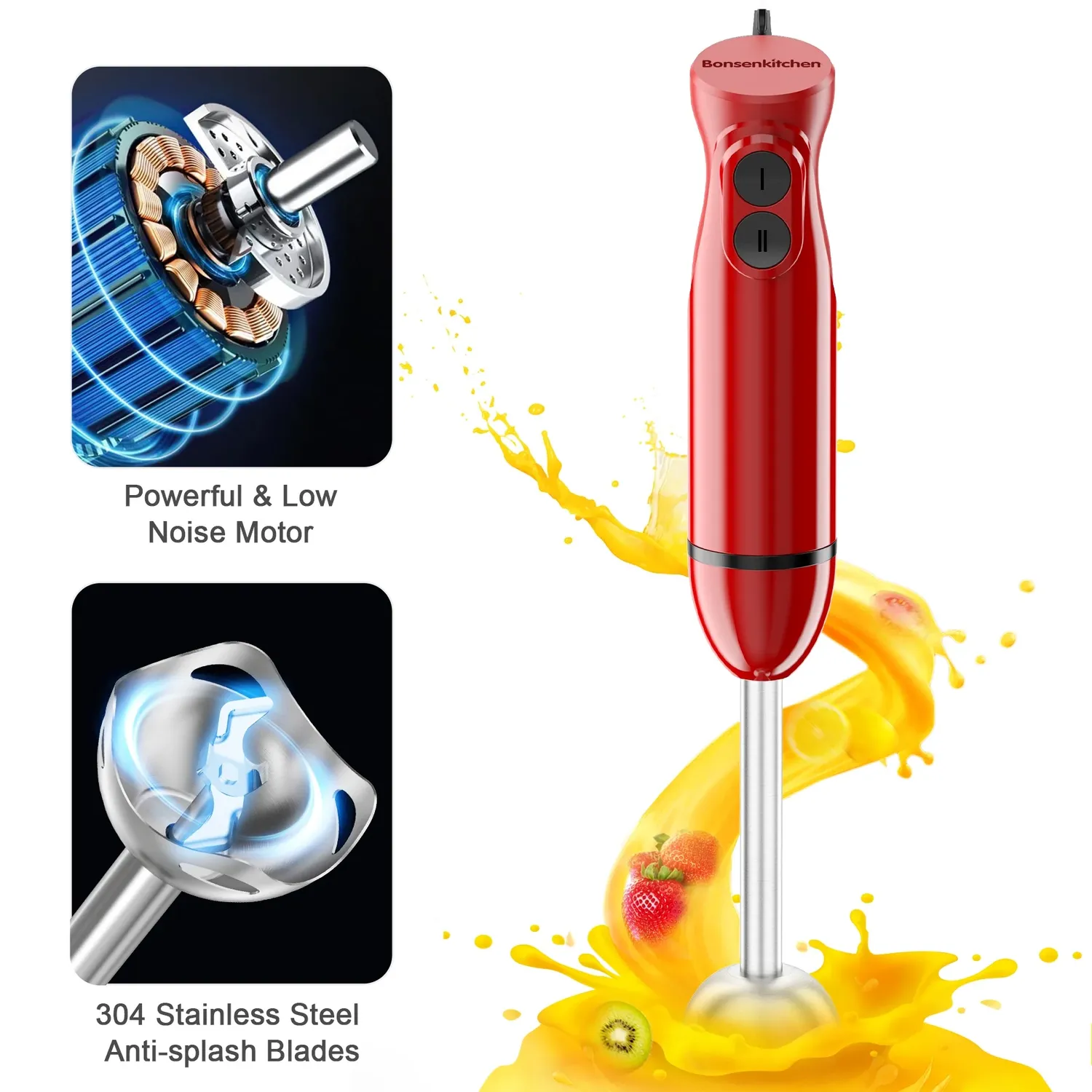 Bonsenkitchen mixeur plongeant rouge 12 vitesses