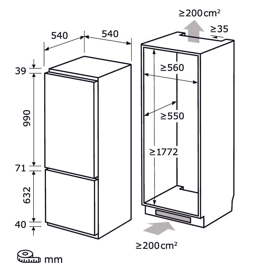 EXQUISIT EKGC270-70-NF-010E combiné réfrigérateur-congélateur encastrable