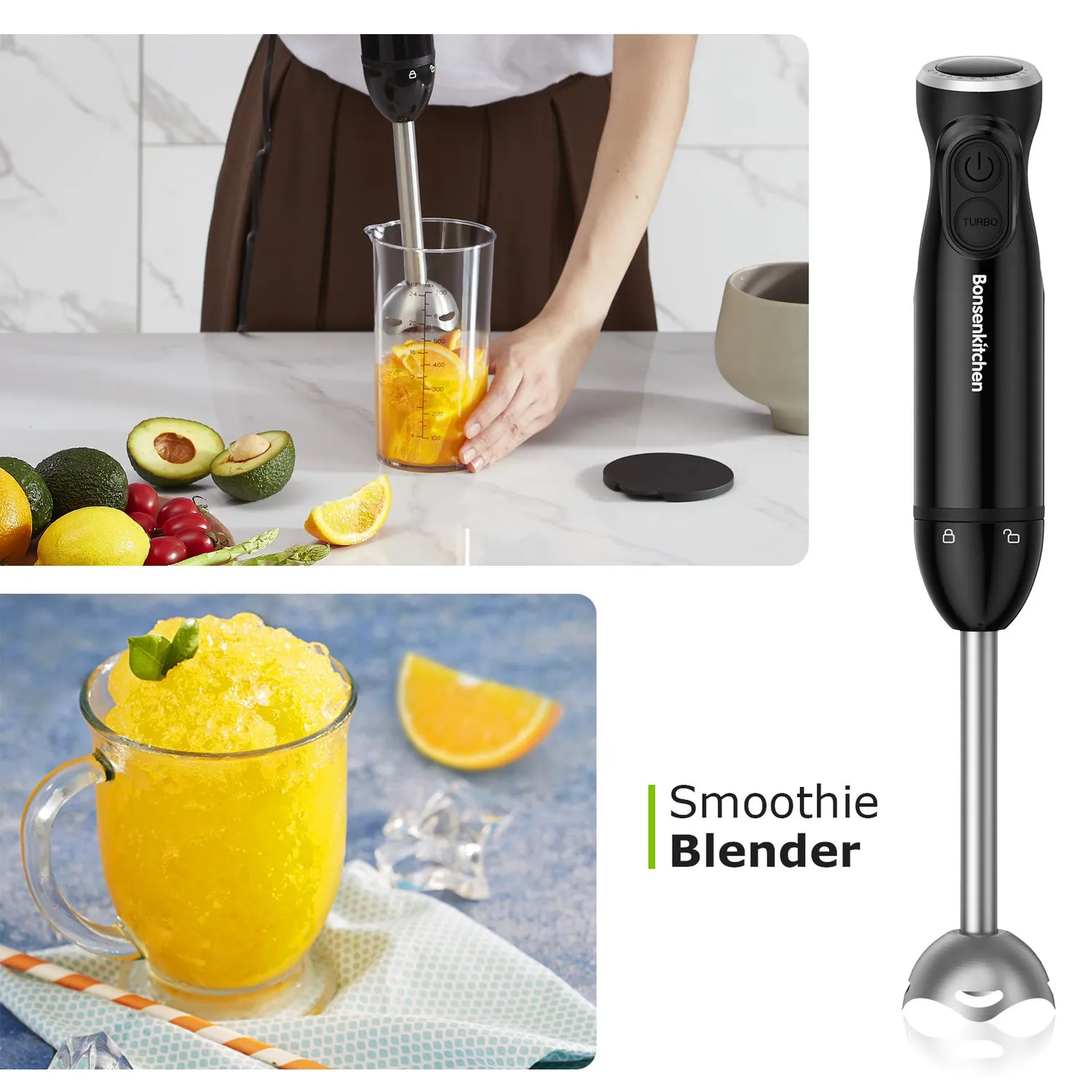 Bonsenkitchen Turbo 12 Speed HB3202 mixeur plongeant 3-en-1