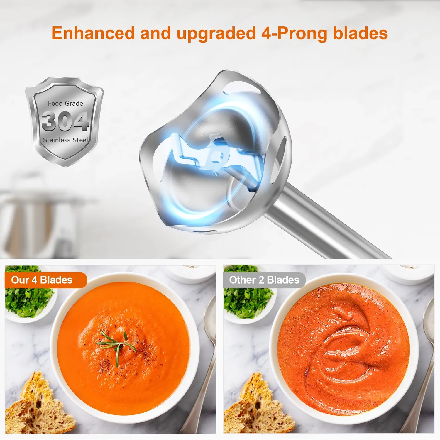 Bonsenkitchen mixeur plongeant blanc 12 vitesses avec bouton Turbo