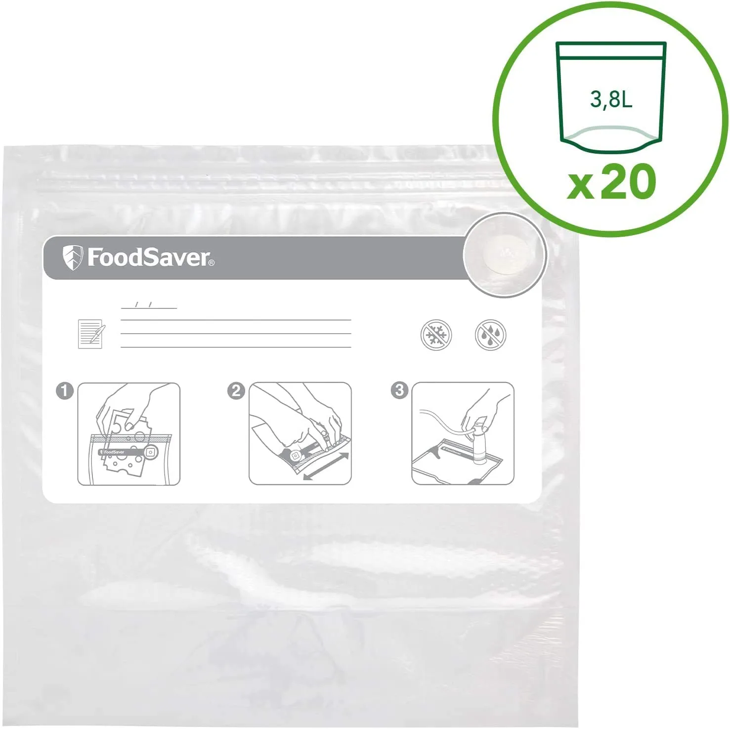 FoodSaver sacs sous vide à glissière 3,8 l, lot de 20, réutilisables