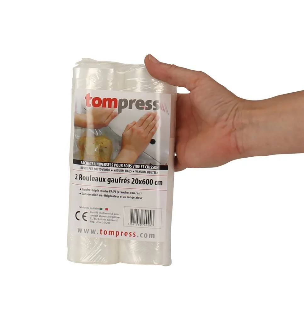 Tom Press rouleaux sous vide 20 x 600 cm, lot de 2, cuisson bain-marie