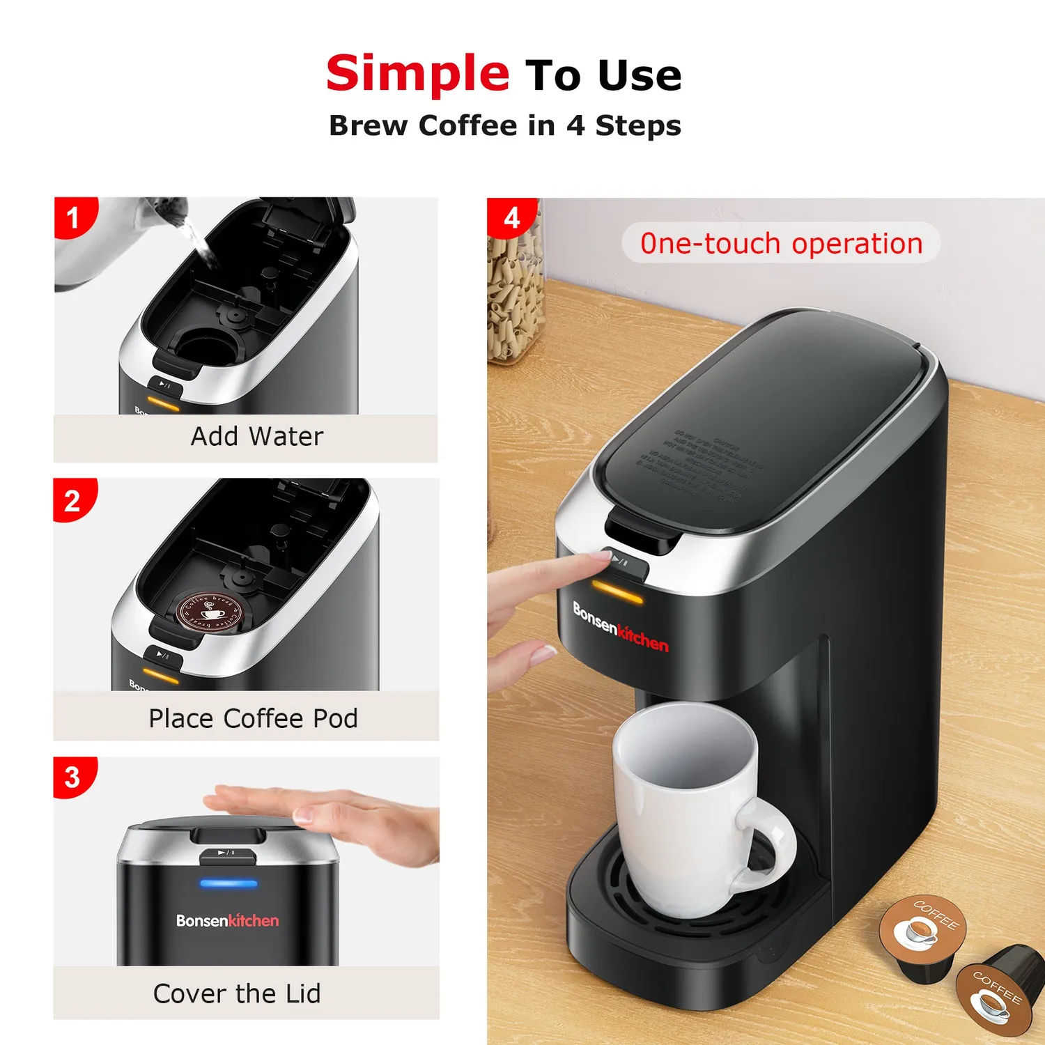 Bonsenkitchen Single Serve Coffee Maker cafetière à capsules K-Cup 6 à 12 oz