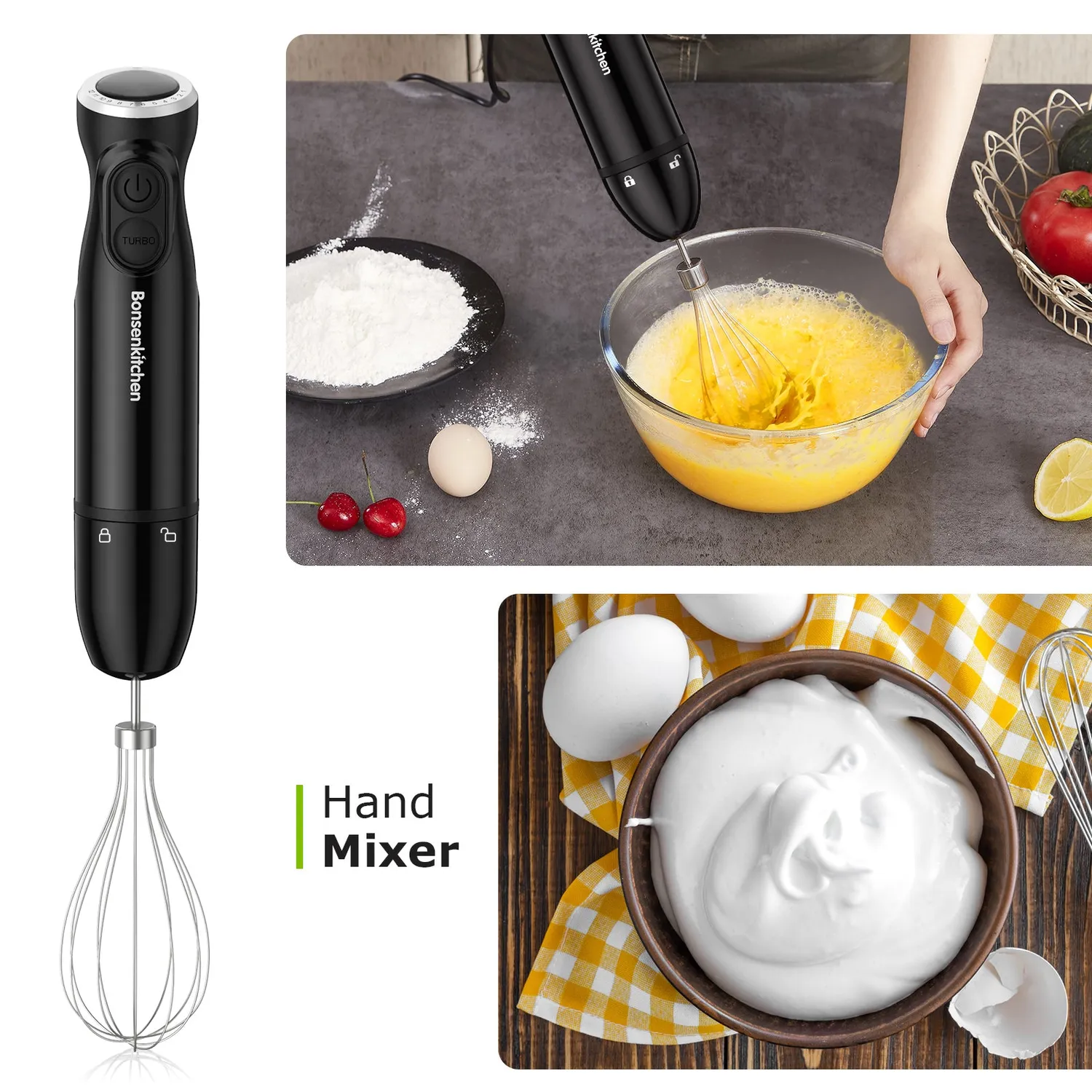 Bonsenkitchen Turbo 12 Speed HB3202 mixeur plongeant 3-en-1