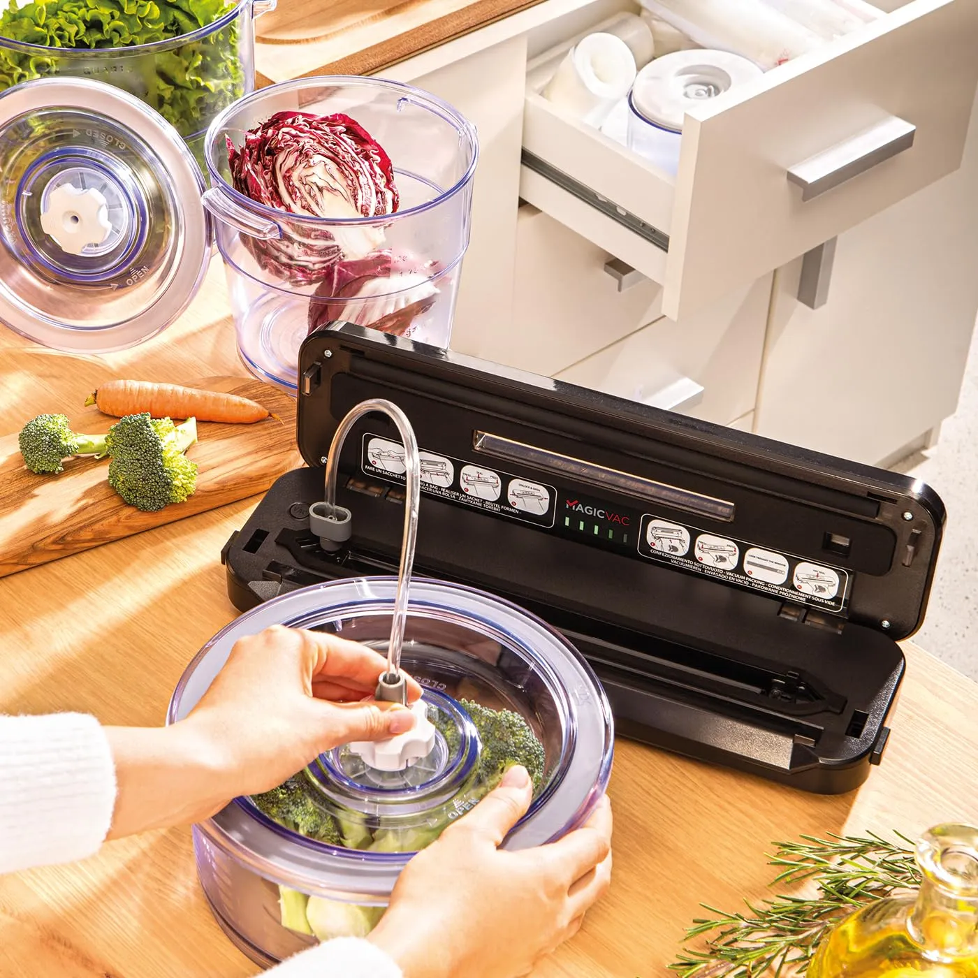 Magic Vac Executive boîte sous vide 1,5 l, ronde en SAN sans BPA