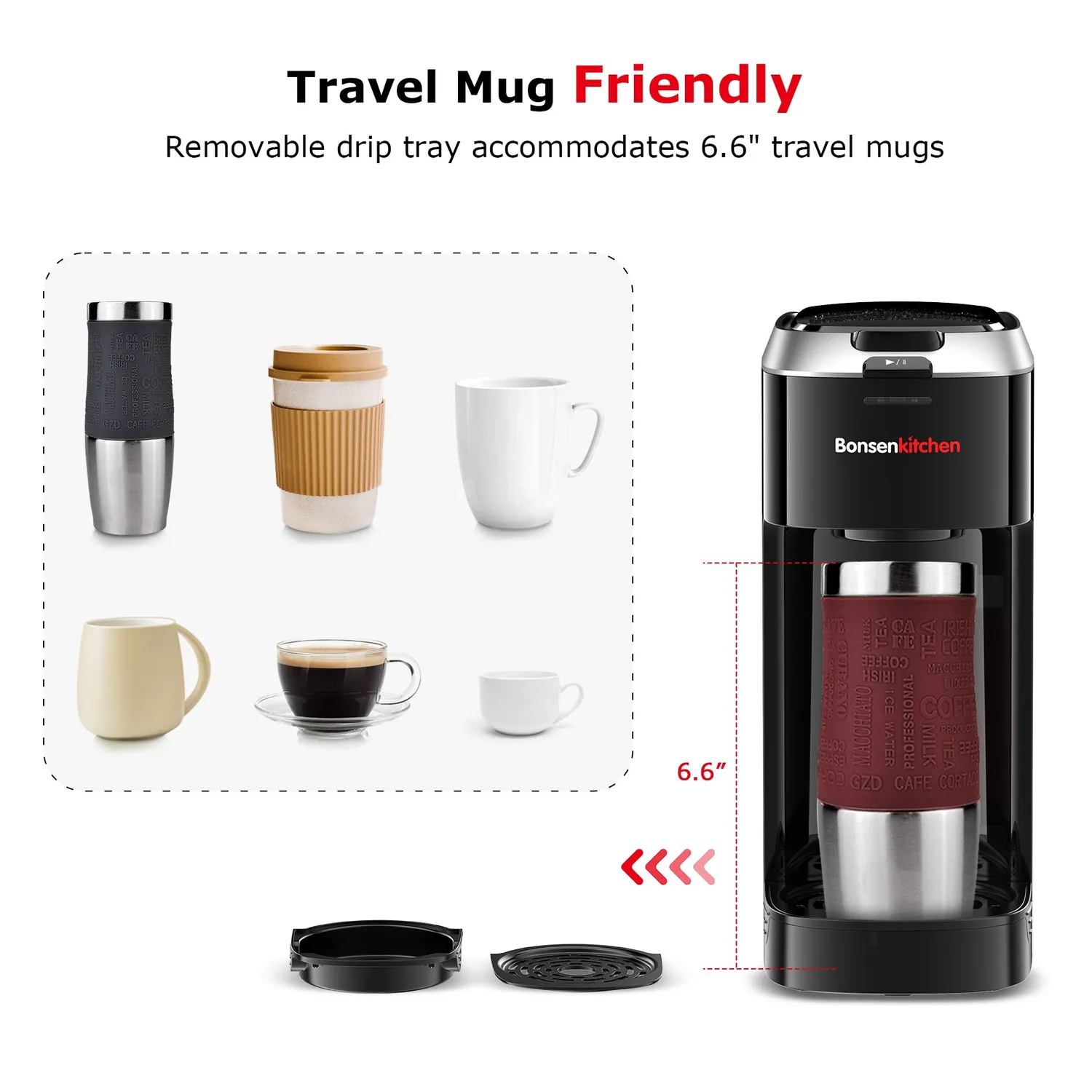 Bonsenkitchen Single Serve Coffee Maker cafetière à capsules K-Cup 6 à 12 oz