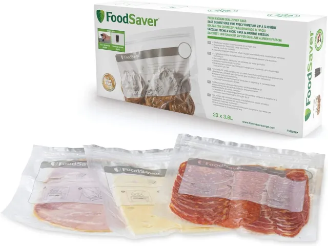 FoodSaver sacs sous vide à glissière 3,8 l, lot de 20, réutilisables