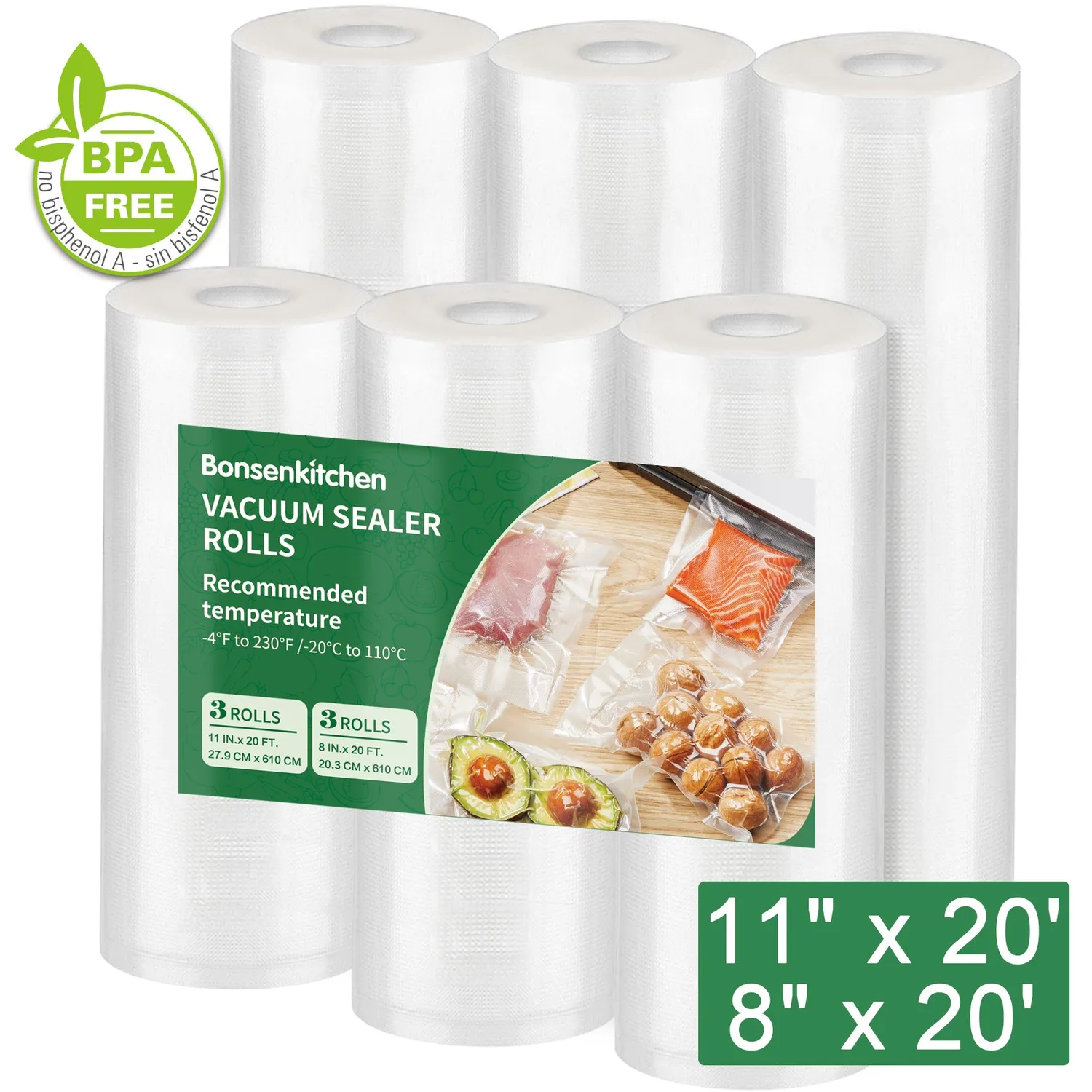 Bonsenkitchen VB3206 rouleaux sous vide 20 cm x 6 m lot de 2