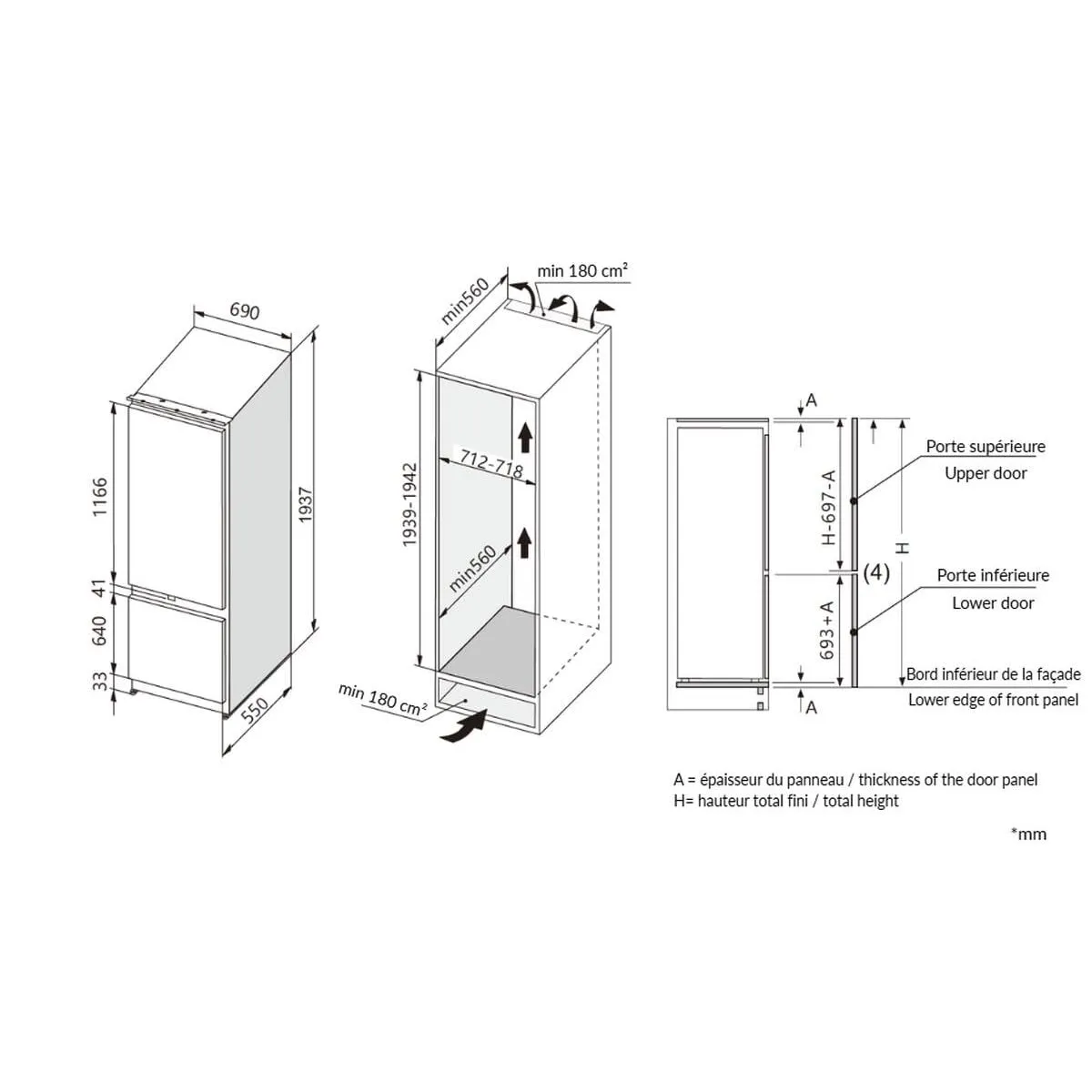 FRIGELUX CBNF190BI70 réfrigérateur encastrable 341 L No Frost