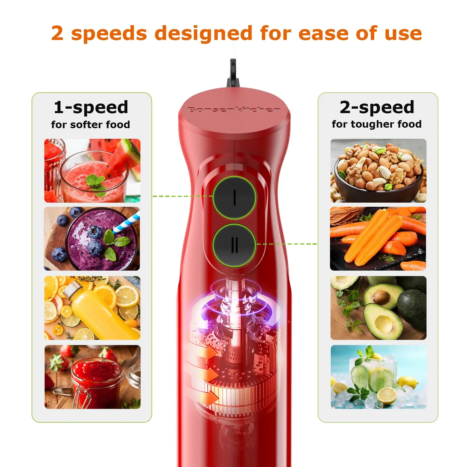 Bonsenkitchen mixeur plongeant rouge 12 vitesses