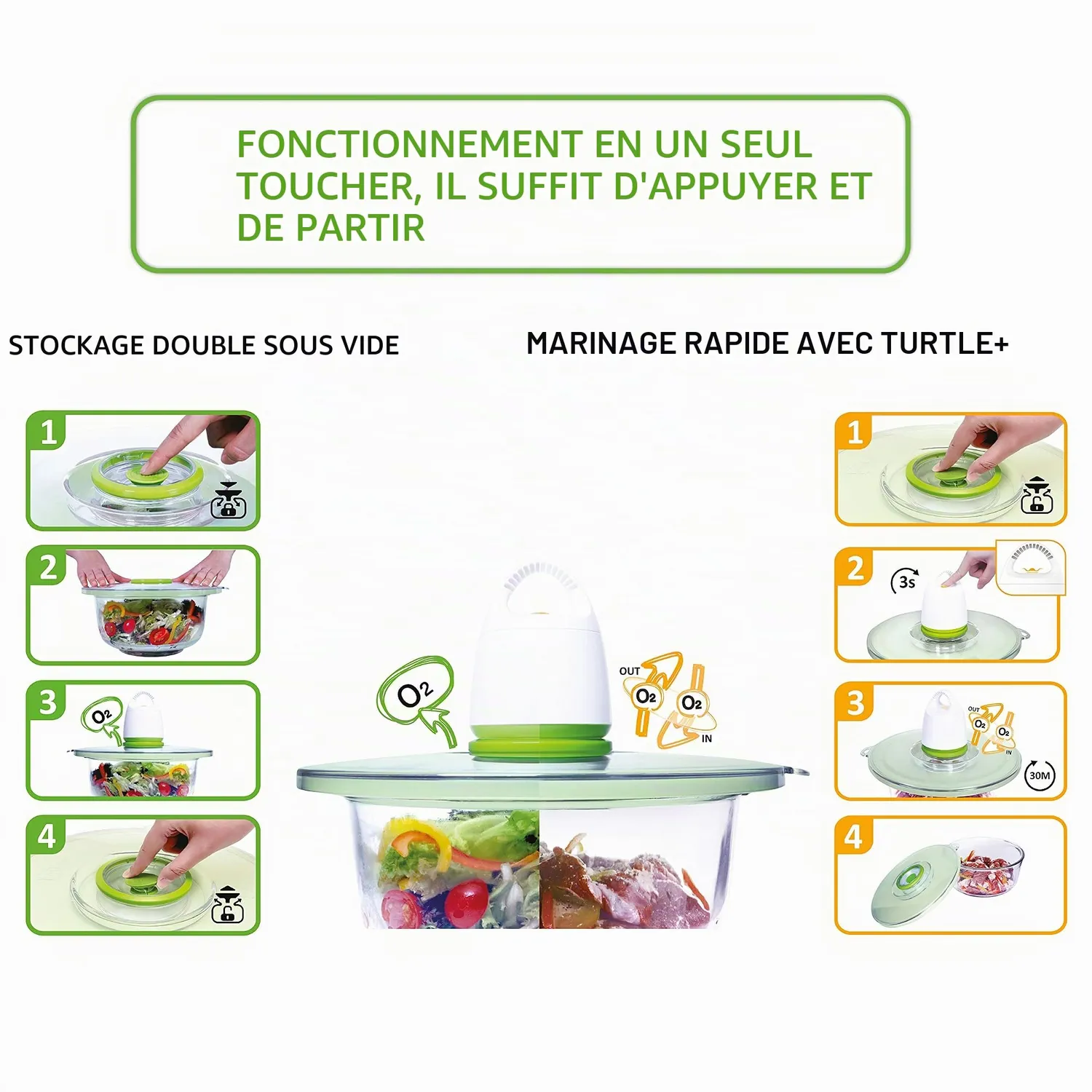 FOSA Lyon TURTLE+ kit sous vide Set 3 Rond, marinade express