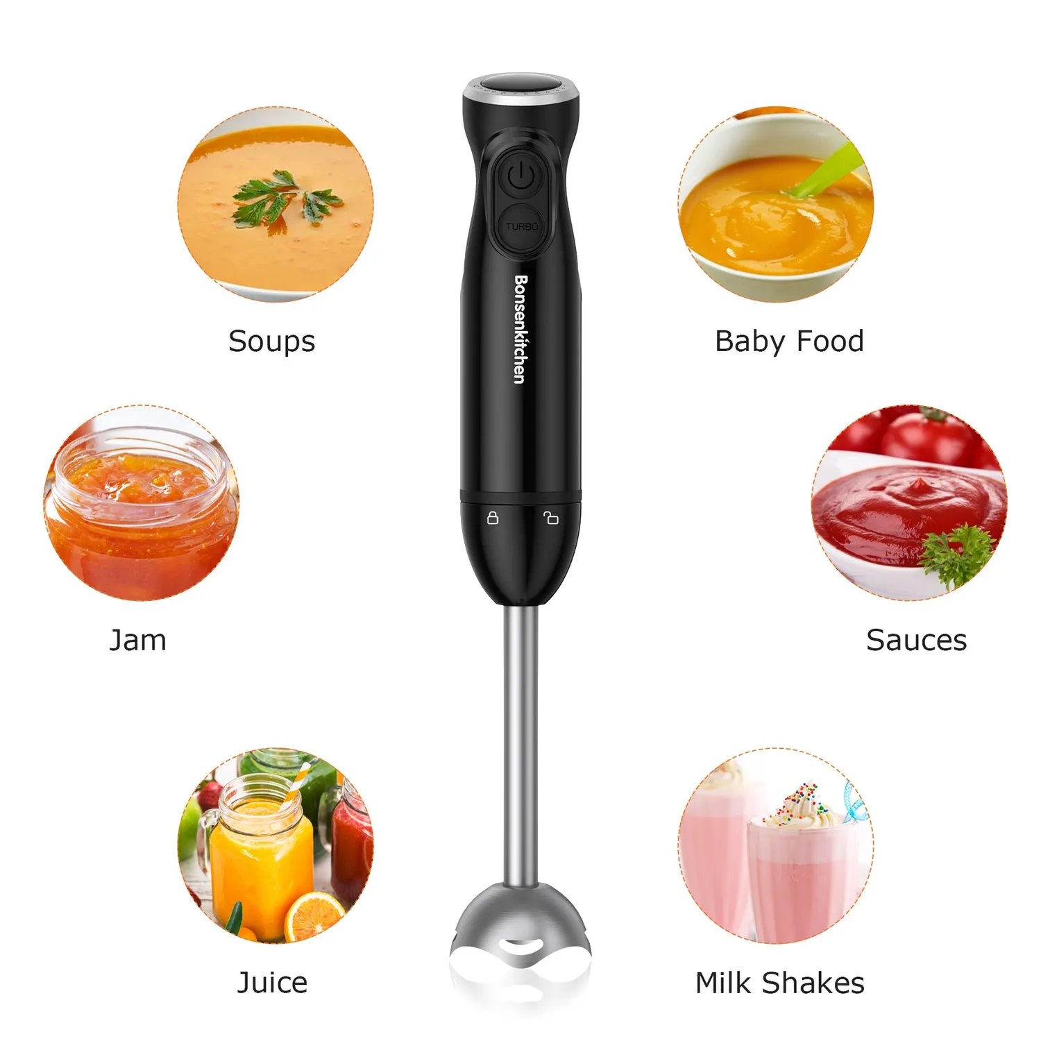 Bonsenkitchen Turbo 12 Speed HB3201 mixeur plongeant blanc 12 vitesses