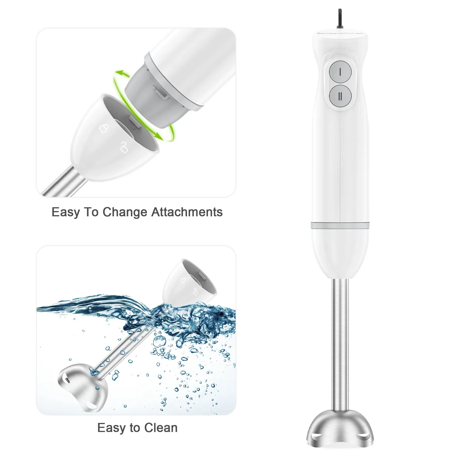 Bonsenkitchen mixeur plongeant blanc 12 vitesses avec bouton Turbo
