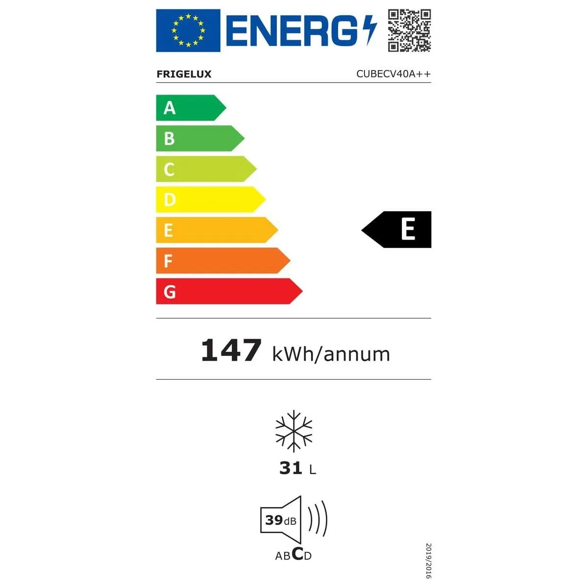 Frigelux CUBECV40A++ mini congélateur cube 31 l blanc