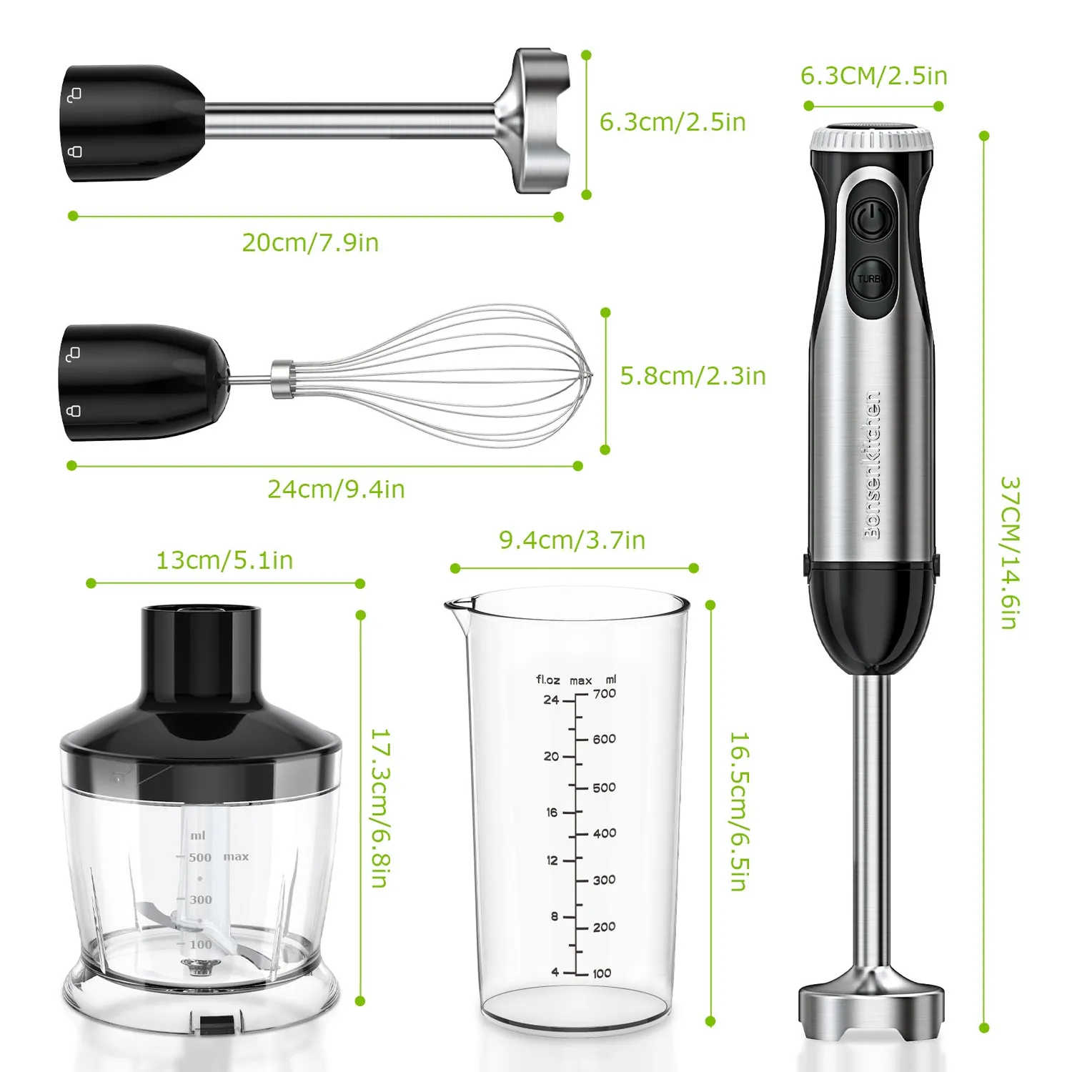 Bonsenkitchen HB3203 mixeur plongeant inox 4-en-1