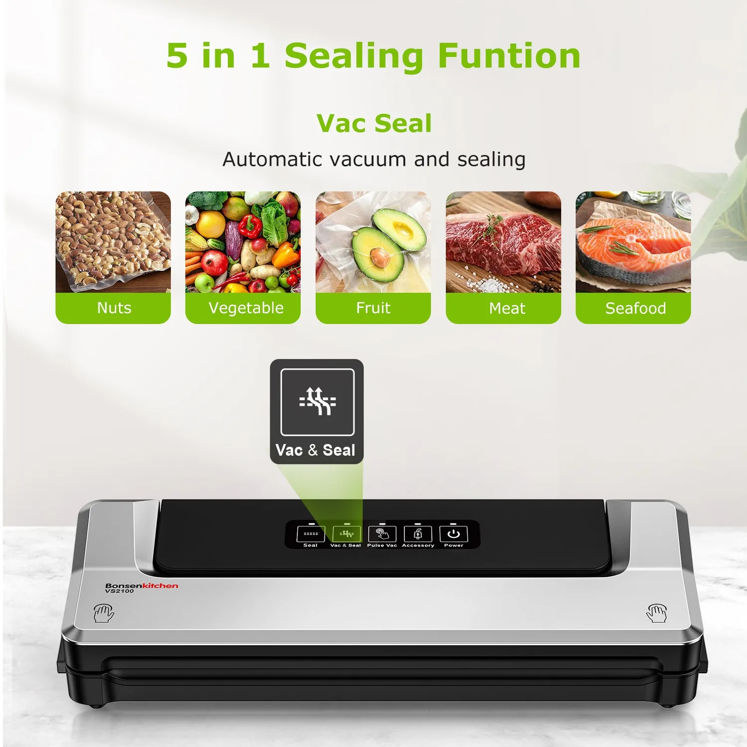 Bonsenkitchen VS2100 machine sous vide aliments sec humide