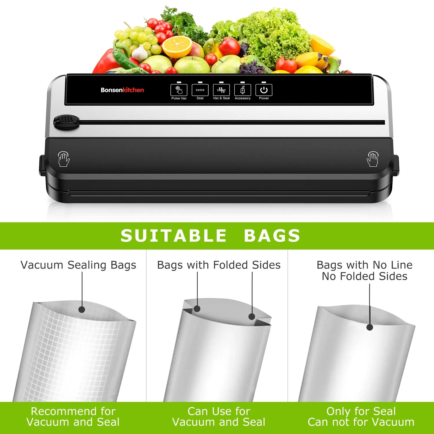 Bonsenkitchen VS2500 machine sous vide avec cutter et 5 sacs