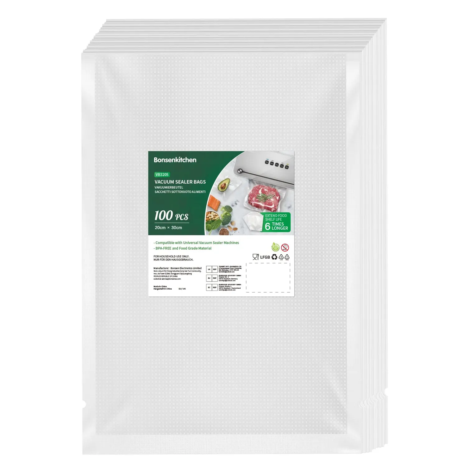 Bonsenkitchen VB3204 sacs sous vide prédécoupés 15 × 25 cm, 100 pièces