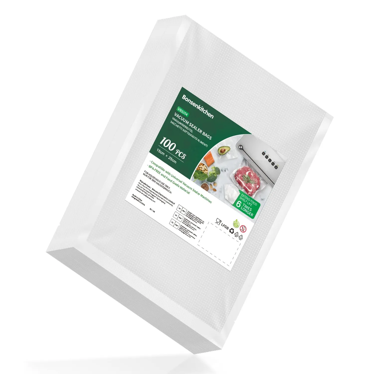Bonsenkitchen VB3204 sacs sous vide prédécoupés 15 × 25 cm, 100 pièces