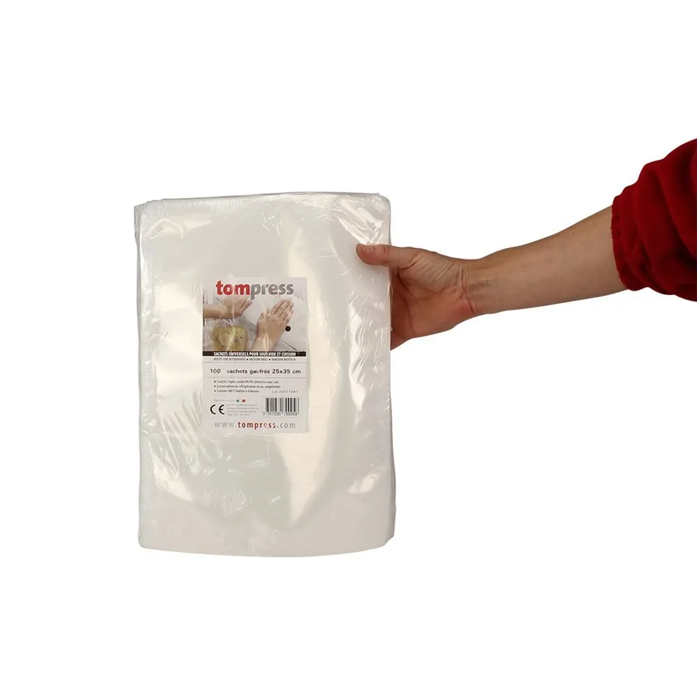 Tom Press sacs sous-vide et cuisson 25 × 35 cm gaufrés, lot de 100