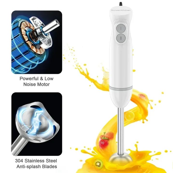 Bonsenkitchen mixeur plongeant blanc 12 vitesses avec bouton Turbo