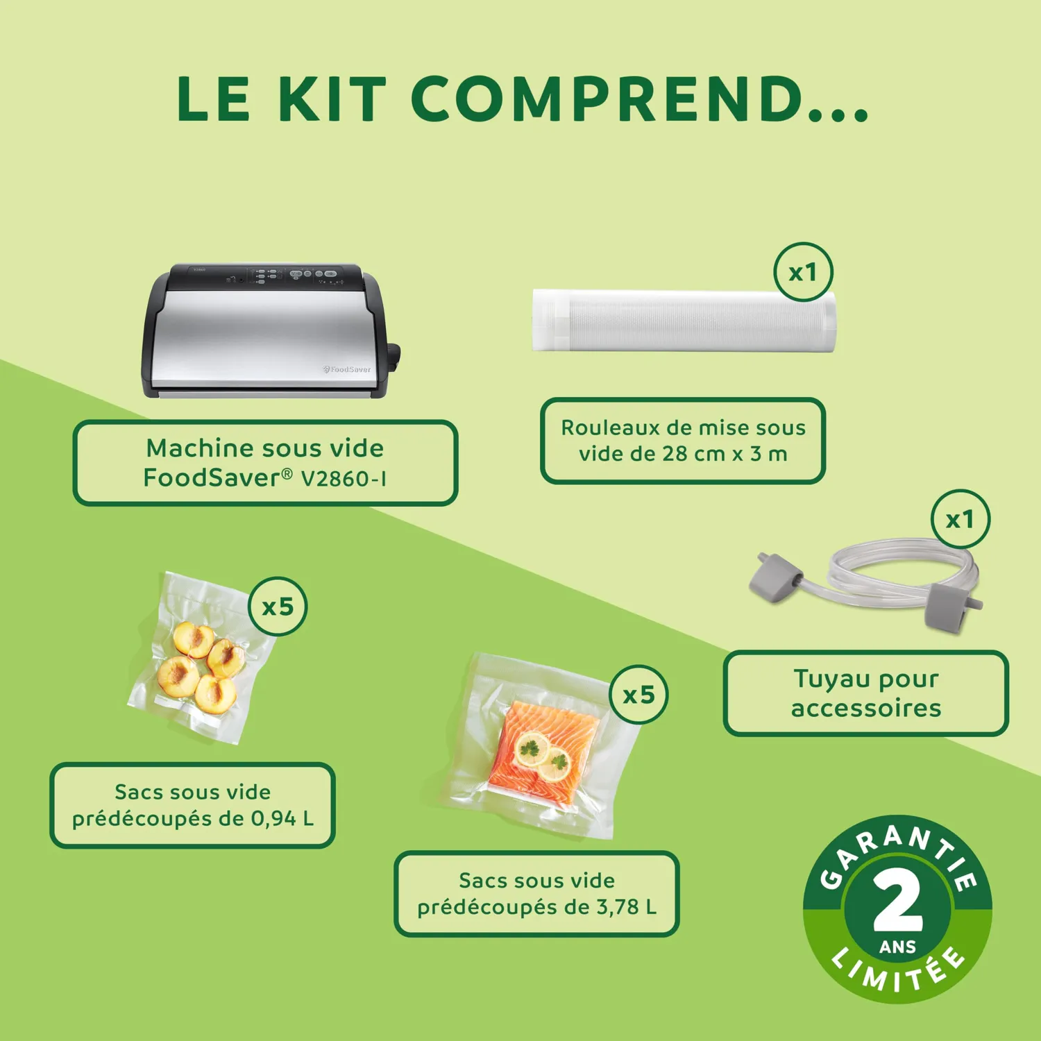 FoodSaver V2860-I machine sous vide avec sacs, argent et noir
