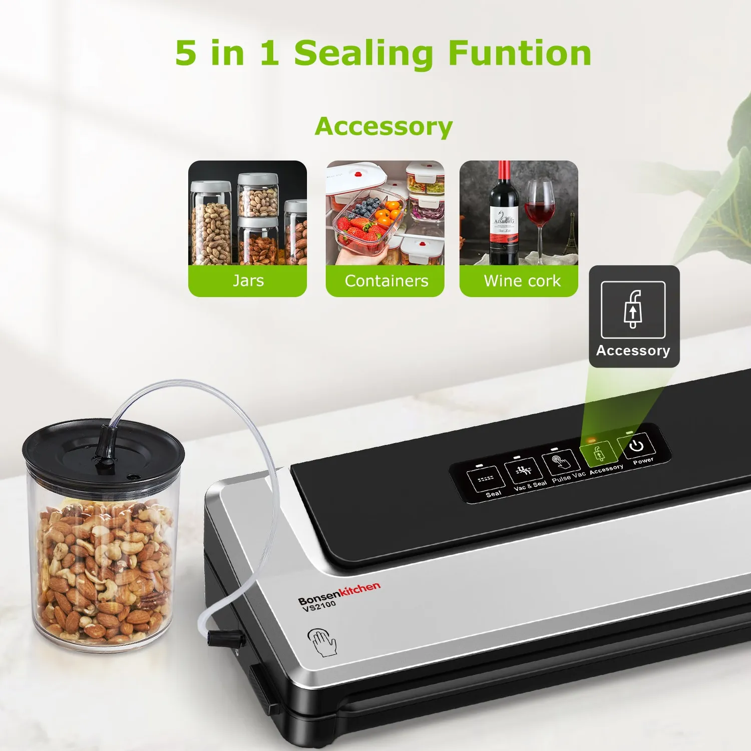 Bonsenkitchen VS2100 machine sous vide aliments sec humide