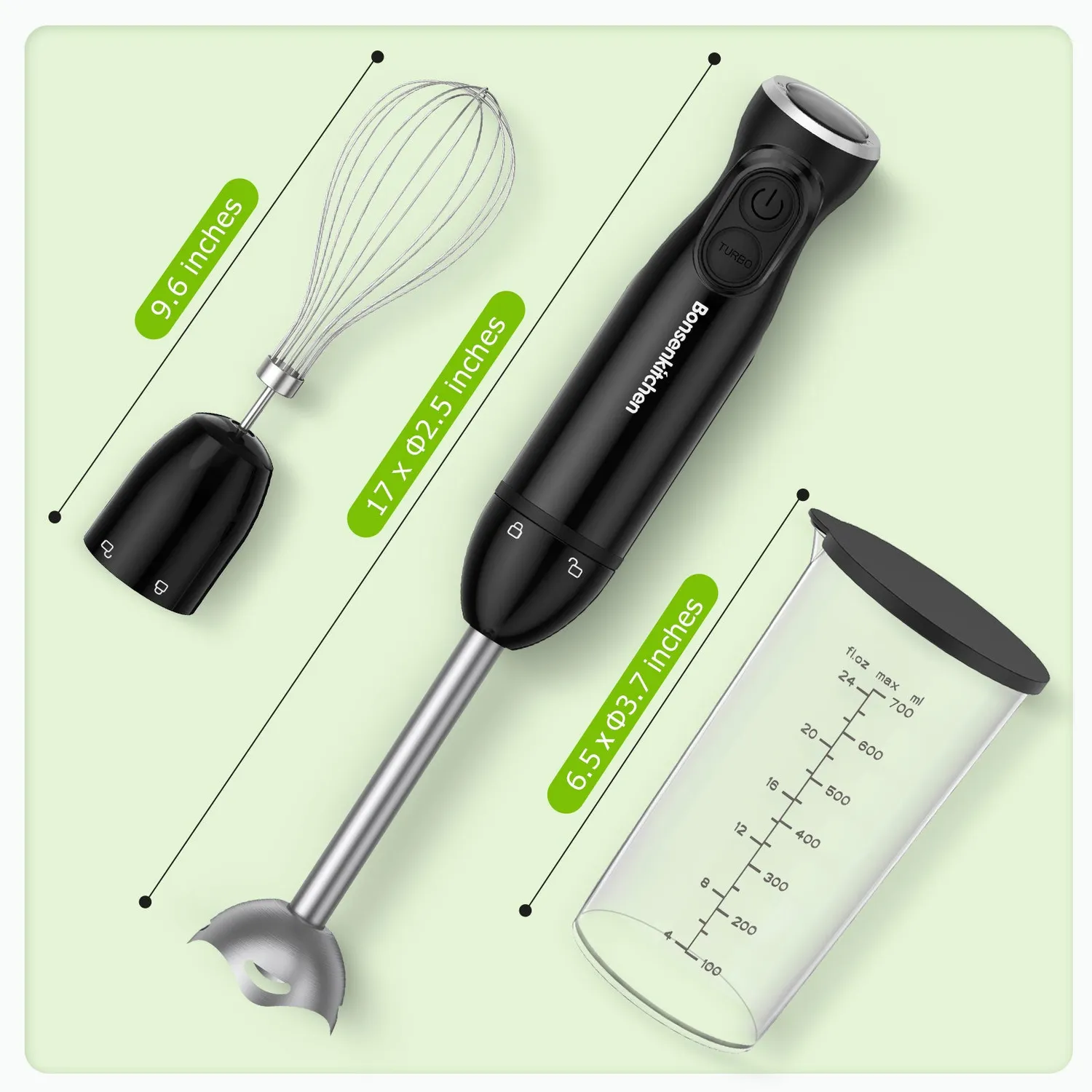 Bonsenkitchen Turbo 12 Speed HB3202 mixeur plongeant 3-en-1
